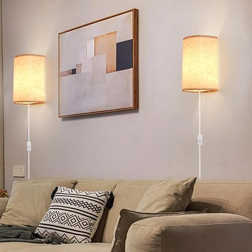 Miniatura 5 de Aplique de pared enchufable, juego de dos apliques de pared de 3 colores, lámpara de pared industrial, lámpara de pared con interruptor de