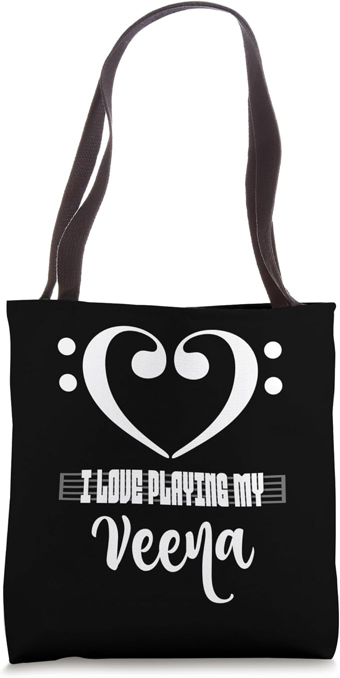 Bass Clef Musical Heart I Love Playing My Veena Musician Tote Bag