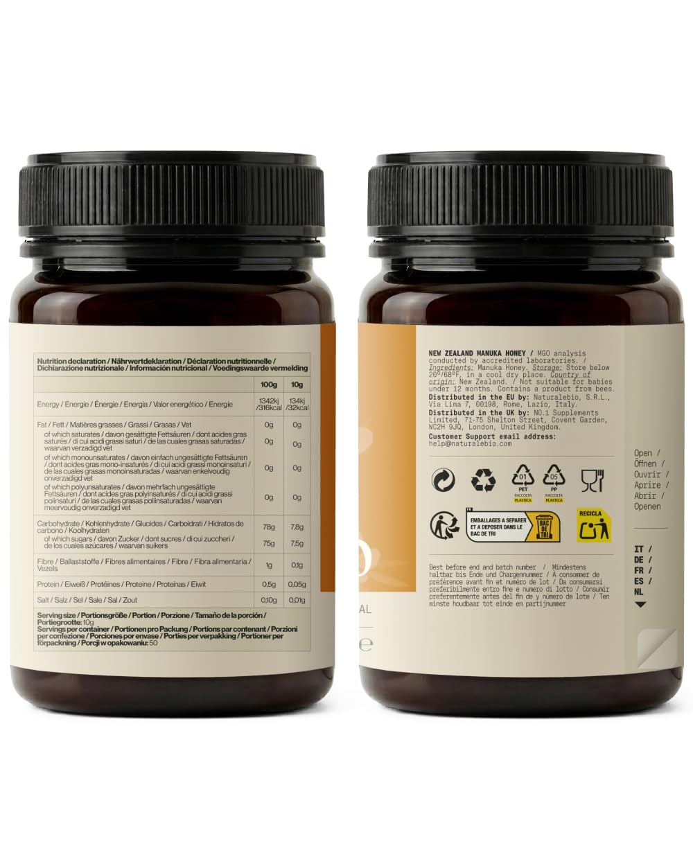 NaturalePiù Miele di Manuka 500+ MGO 500g. Dalla Nuova Zelanda. Certificato in Laboratorio. Miele Balsamico Puro. Mono Floreale, Ideale per la Cura delle Ferite. Tè, Cereali e Prodotti da Forno.