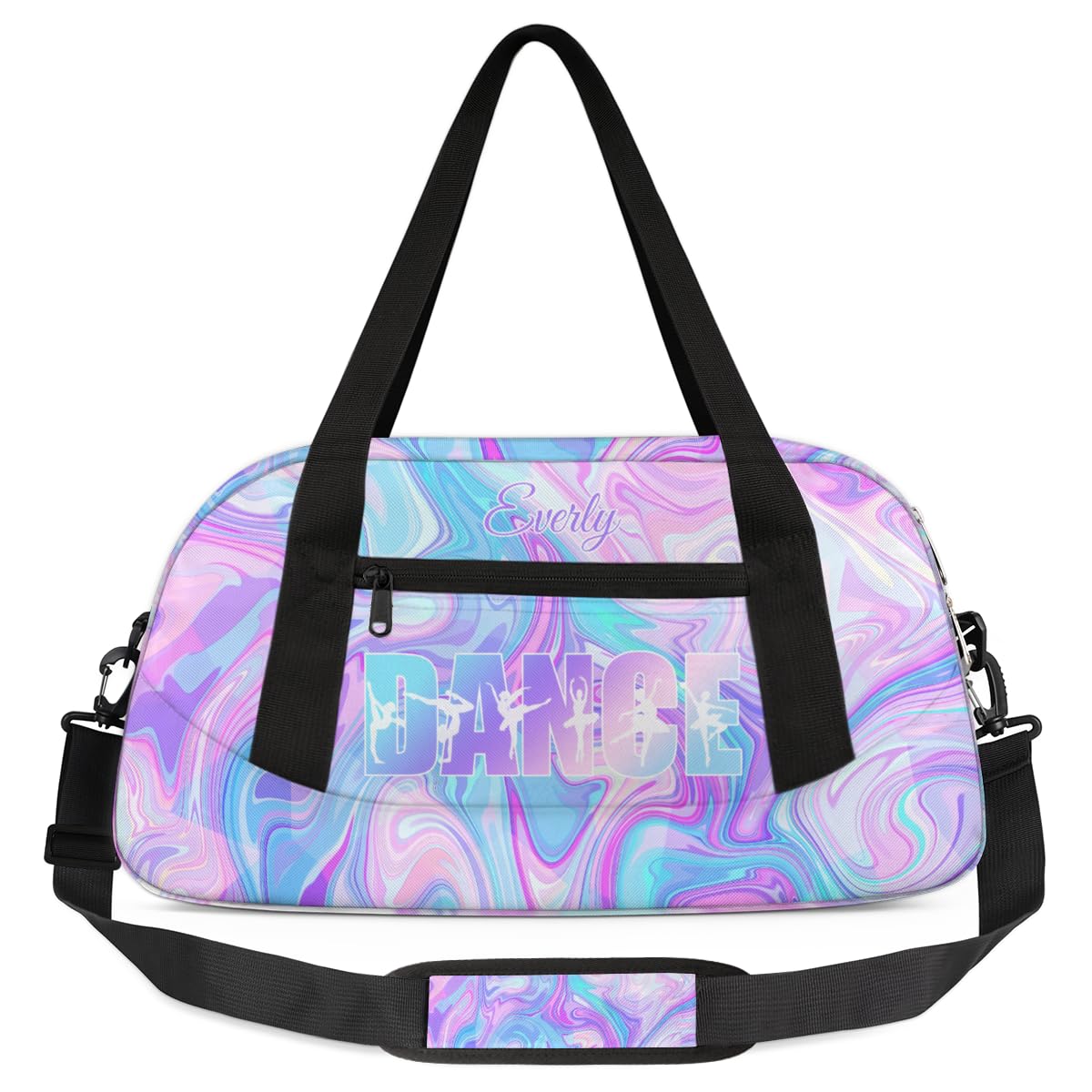 Personalised Dance Bag for Girls | Custom Name Ballet & Dancing Duffel Bag with Shoulder Straps | Waterproof Kids Sports Bag for Dancewear, Ballet Shoes & Accessories, Purple Watercolors