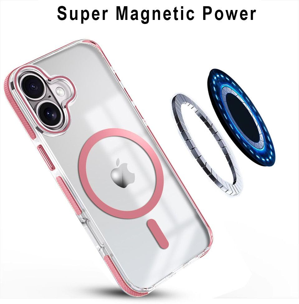 Image of MINTZZ ️ for iPhone 16 Case, Compatible with MagSafe, Military-Grade Protection, Yellowing Resistant, Scratch-Resistant TPU Back, Magnetic Phone Case (Pink, iPhone 16)
