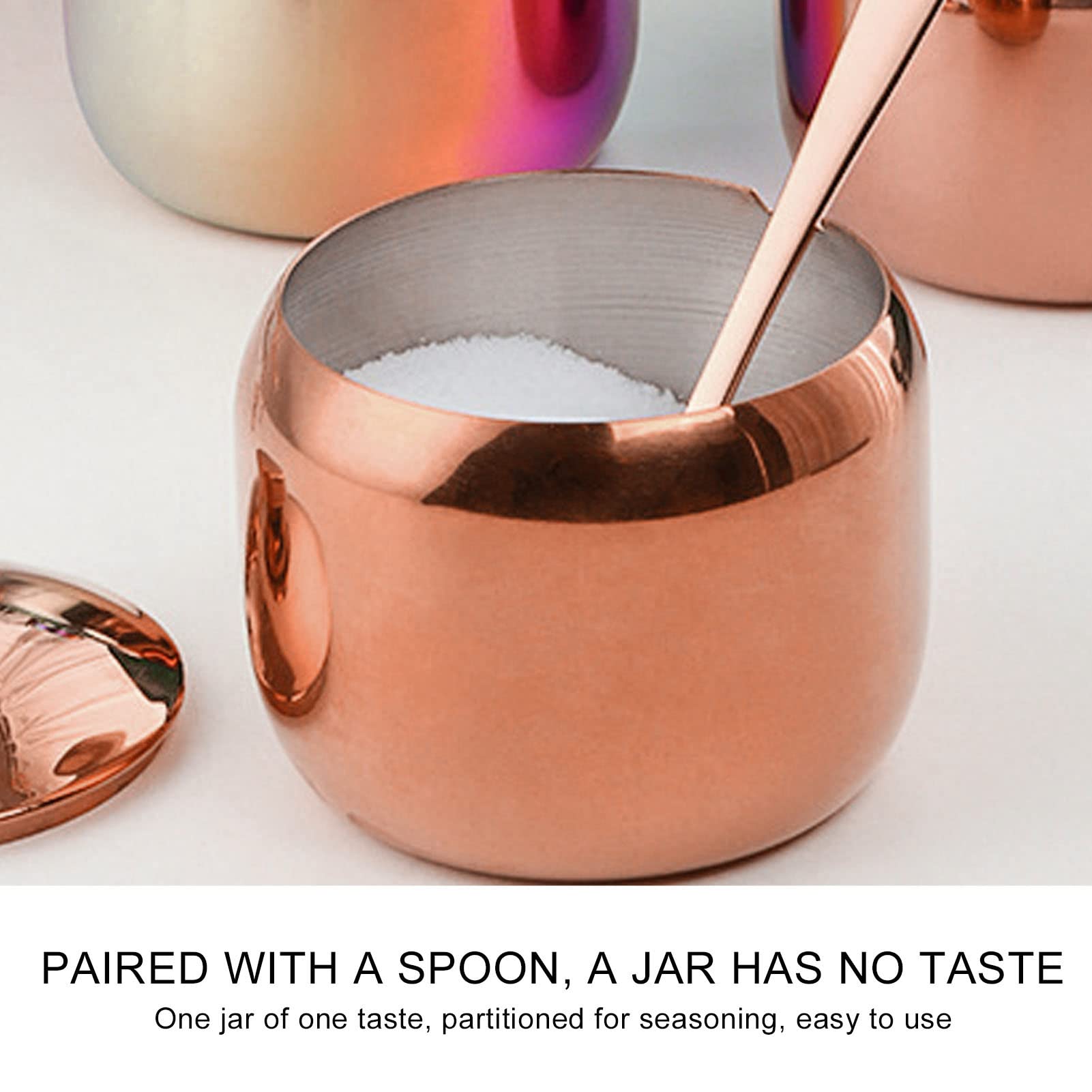 Edelstahl-Gewürzbehälter-Set, Gewürz-Salz-Zucker-Behälter, Gewürzglas-Löffel-Set, Gewürzglas mit Deckel, Löffelhalter für die Küche (Rose Gold)
