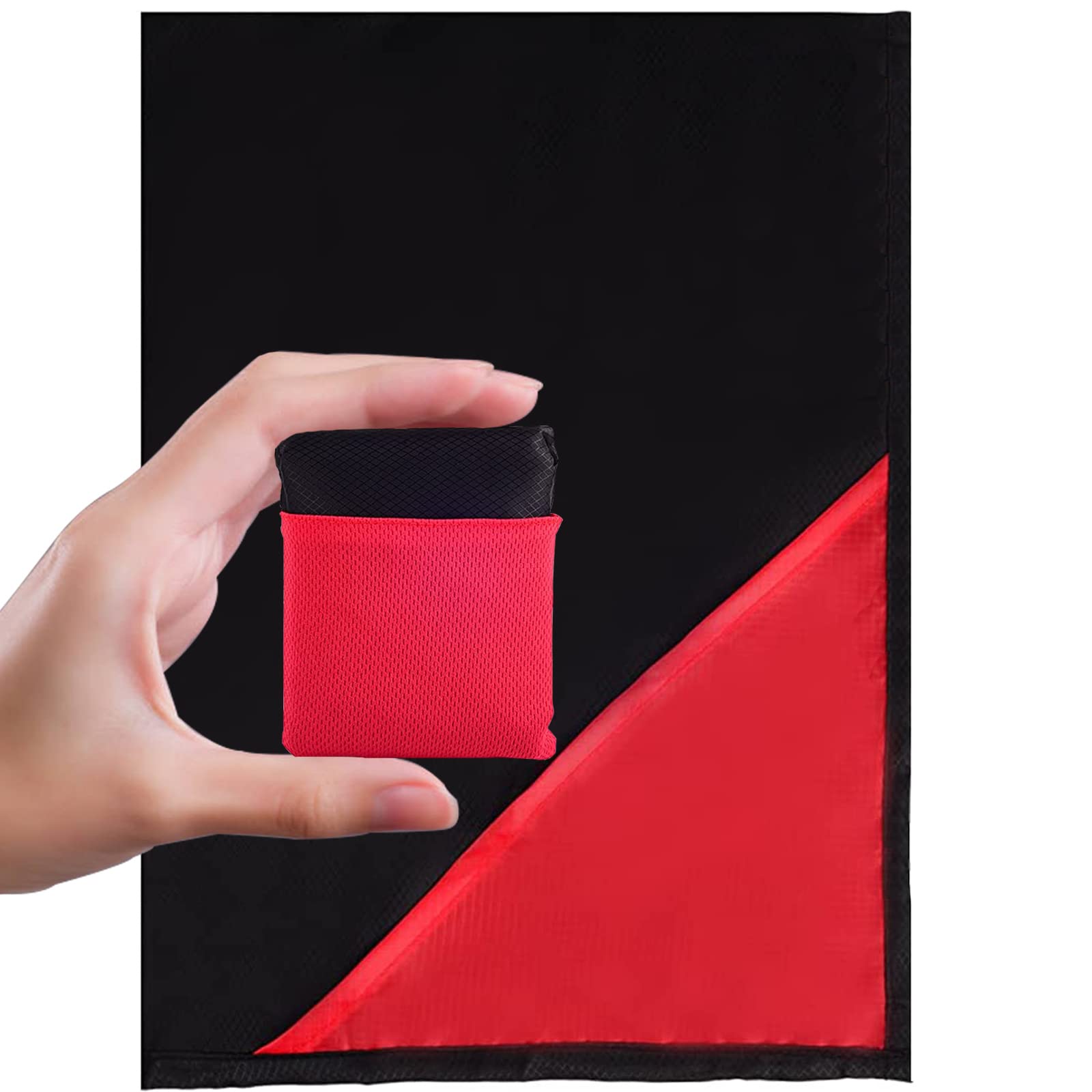 UYTAG Mini coperta da picnic, 150 x 110 cm, impermeabile, ultraleggera, compatta, per barbecue, spiaggia, viaggi, campeggio e picnic, colore nero