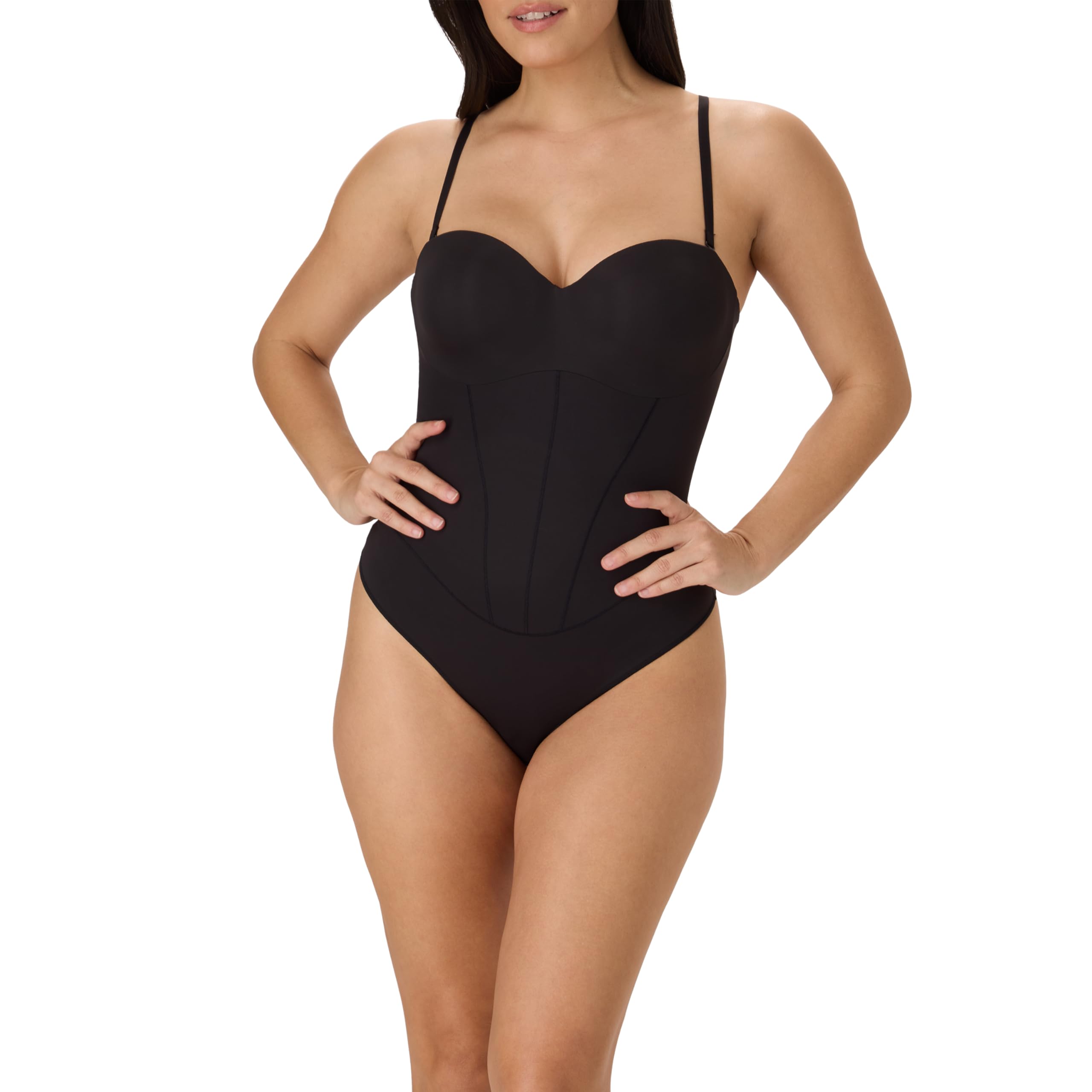 Maidenform Women's Tummy Shaping Bodysuit, Multiway Thong Shaper, Firm Control Shapewear, Black, XL