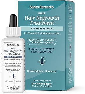 Santo Remedio Men’s Hair Regrowth Treatment, Helps Stimulate Hair Growth and Reduce Hair Loss, Contains 5% Minoxidil, Clinically Proven Ingredient, Fragrance Free (1-Month Supply)