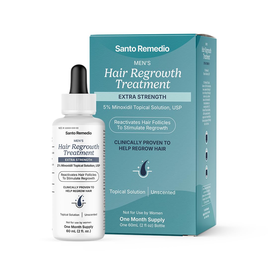 Santo Remedio Men’s Hair Regrowth Treatment, Helps Stimulate Hair Growth and Reduce Hair Loss, Contains 5% Minoxidil, Clinically Proven Ingredient, Fragrance Free (1-Month Supply)