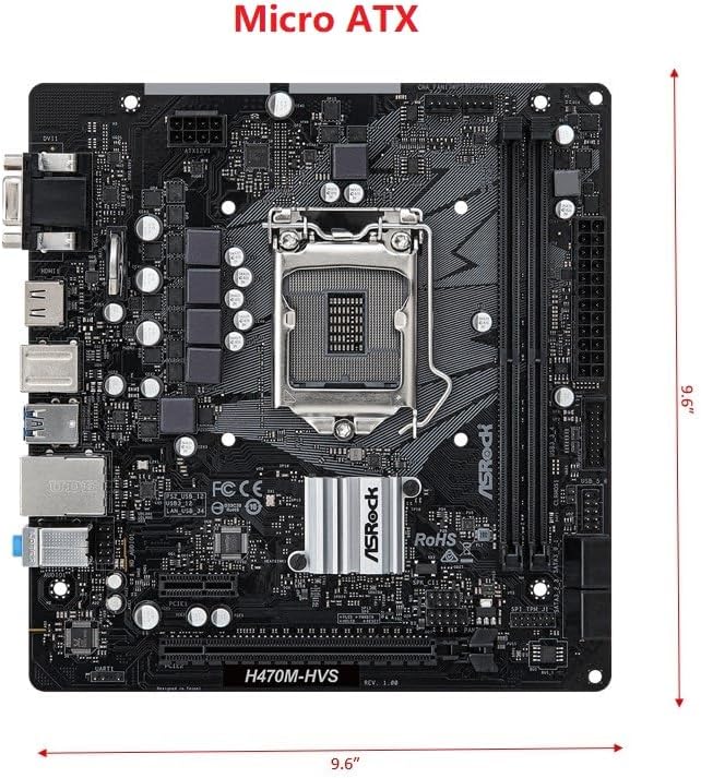 ASRock H470M-HVS Micro-ATX Motherboard: Intel 10th Gen LGA1200, DDR4 2933MHz, HDMI/D-Sub, 4X SATA3, 4X USB 3.2 Gen1, Realtek ALC897 - 2