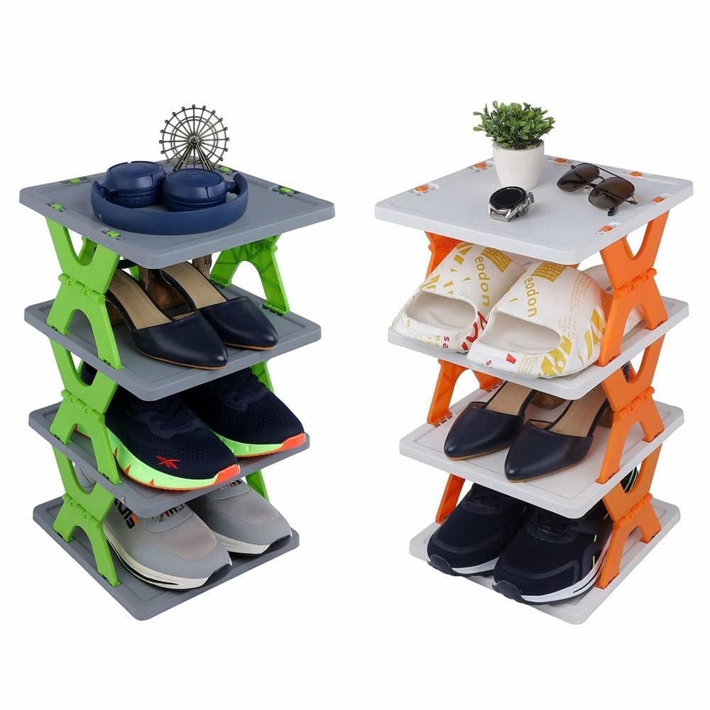 VIKINGS Portable 4-Layer Space-Saving Shoe Rack Organizer � Multi-Functional Shoe Stand for Living Room, Bedroom, Office, and Kitchen � Compact Shoe Storage Cabinet 4