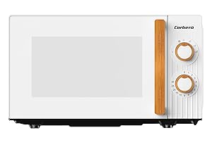 Corberó - Microondas | CMICG270WOODW | 20L | Potencia 700W | Descongelar | 5 Niveles de Potencia | Control Mecánico | Temporizador 35 Min | Plato Giratorio 255mm | Apertura con Pulsador | Blanco