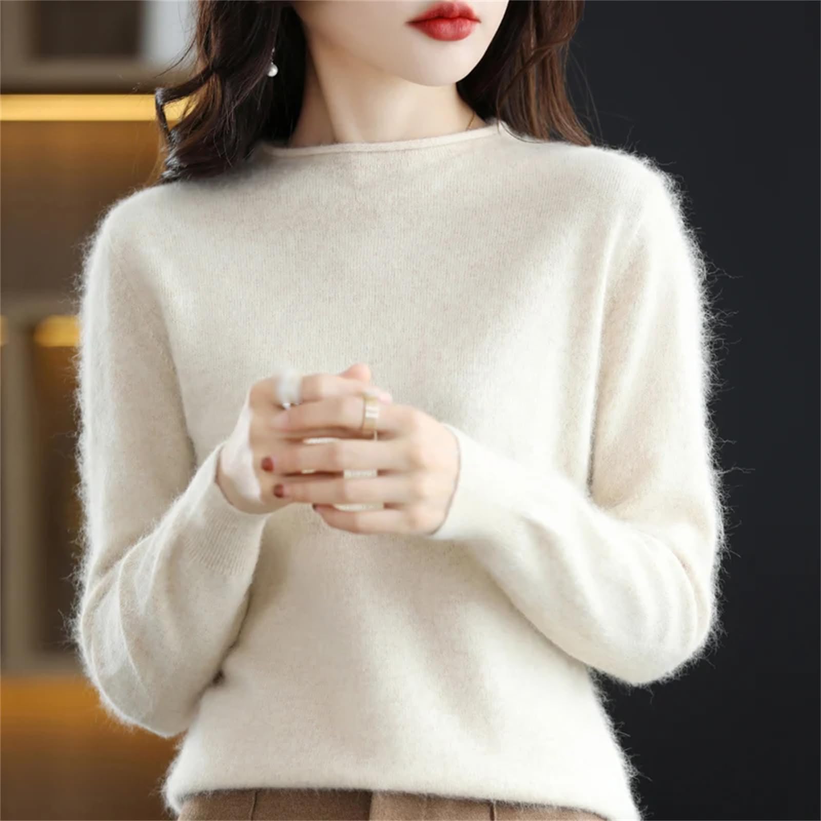 Maglione da Donna Autunno E Inverno con Scollo A O, Top Casual Lavorato A Maglia Allentato