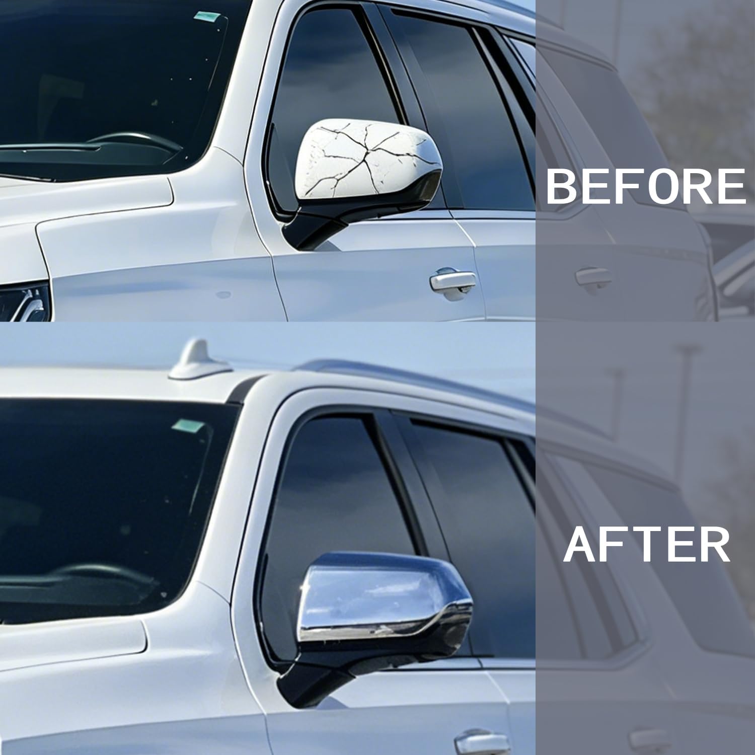 AUCERAMIC 2pcs Chrome Side Door Mirror Cover Cap Fit for 2021-2025 Chevy Tahoe Suburban, GMC Yukon/Yukon XL, Cadillac Escalade, Exterior Side Door Mirror Accessories (Chrome), Stick-on Overlay