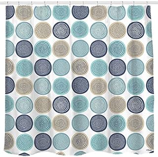 Sunlit Abstract Tree Rings Pattern Woody Artistic Fabric Shower Curtain. Nature Pale Blue Teal Beige Light Brown