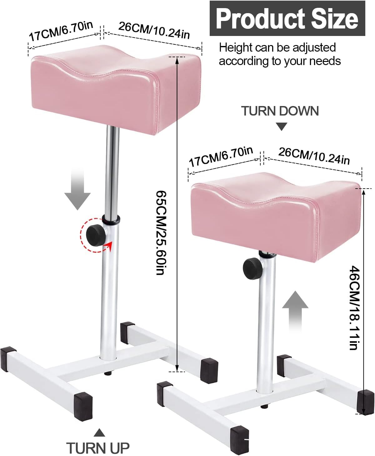 EBANKU Reposapiés para pedicura, taburete de salón, spa, belleza, pedicura para el hogar, altura ajustable del asiento, equipo de uñas (rosa)
