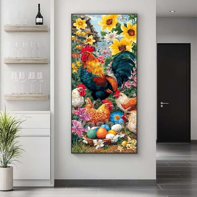 Pintar por Numeros Adultos pollo Pintura por Numeros Principiantes, Flores Paint by Numbers Manualidades, DIY Pintar por Numeros Niños, Decoración de Paredes Hogar, 40x80 cm/16x32 Inch, Sin Marco