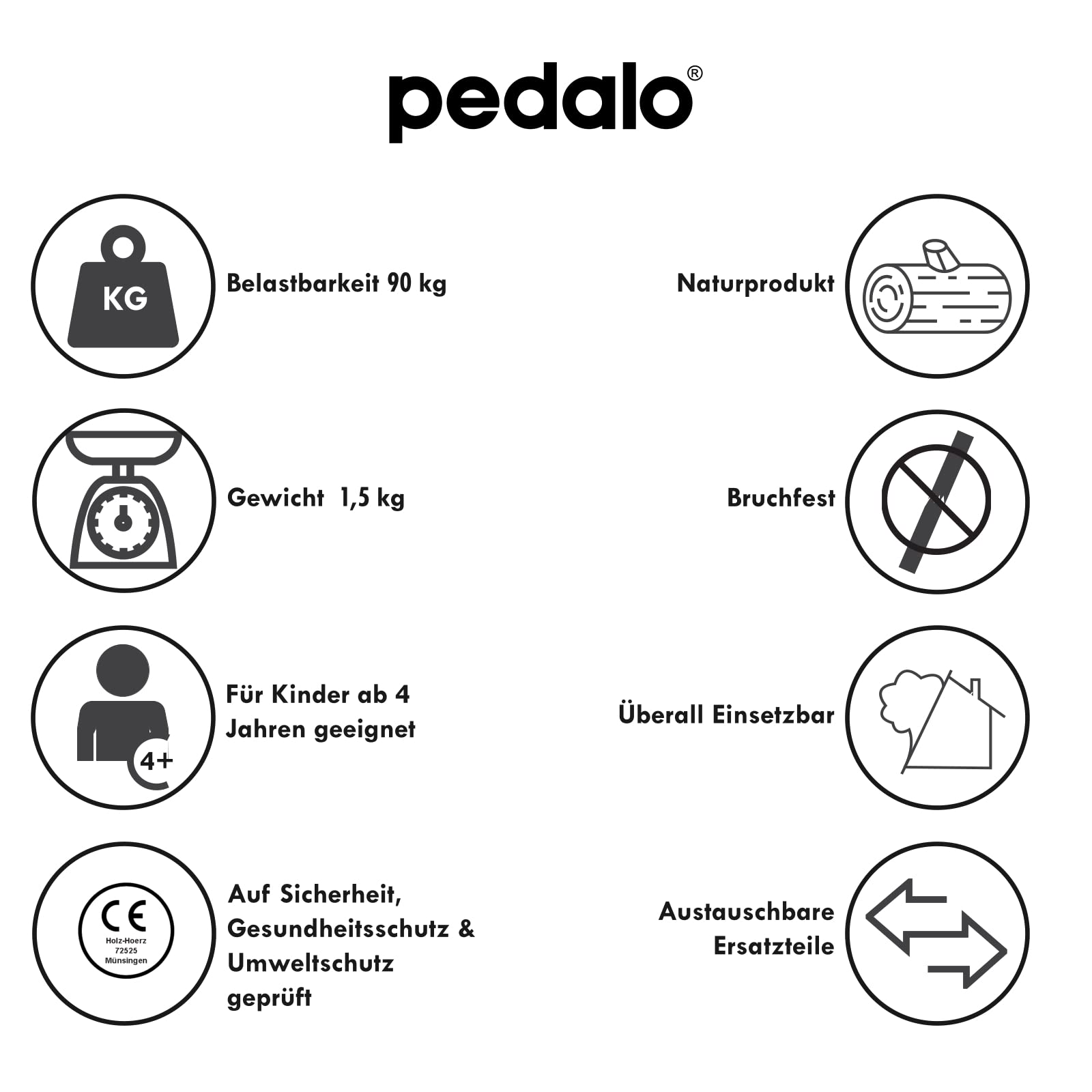 pedalo® Trampoli 118 cm I gambi in legno regolabili I piedini antiscivolo in gomma I equilibrio I divertimento