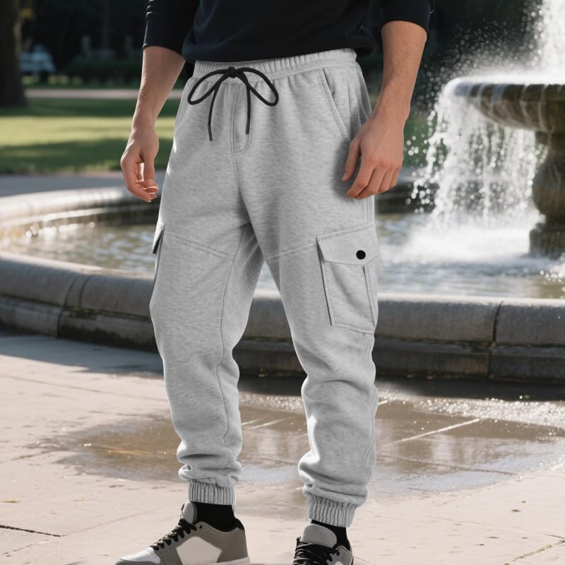 ZOCANIA Sweatpants for Men Multi Pocket Men's Sweatpant Relaxed Fit Mens Fleece Casual Joggers Elastic Drawstring Pants - Image 3