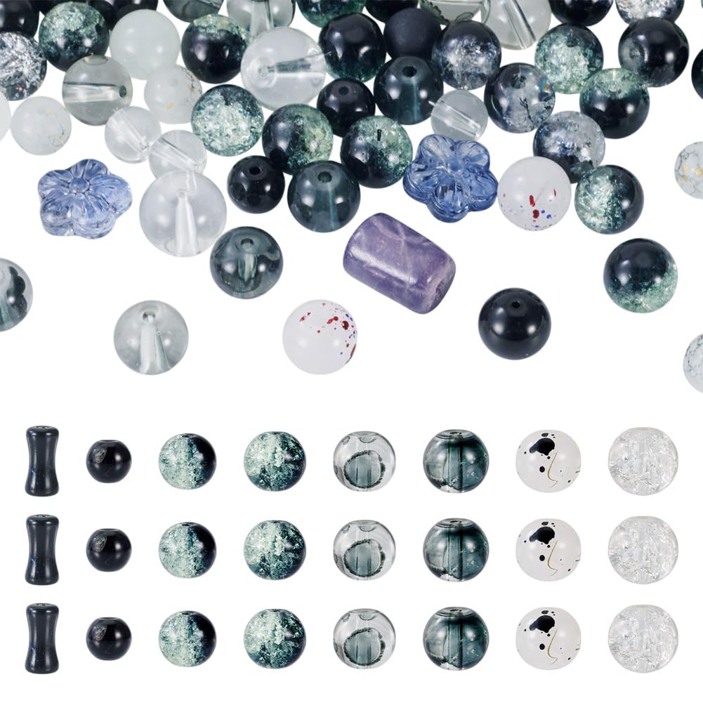 80G Transparent Glass Beads Mixed Style Crystal Round Tube Cube Bead Loose Spacer Beads 6-16mm for DIY Necklace Bracelet Earring Jewelry Making Keychain Phone Starp Craft, Black