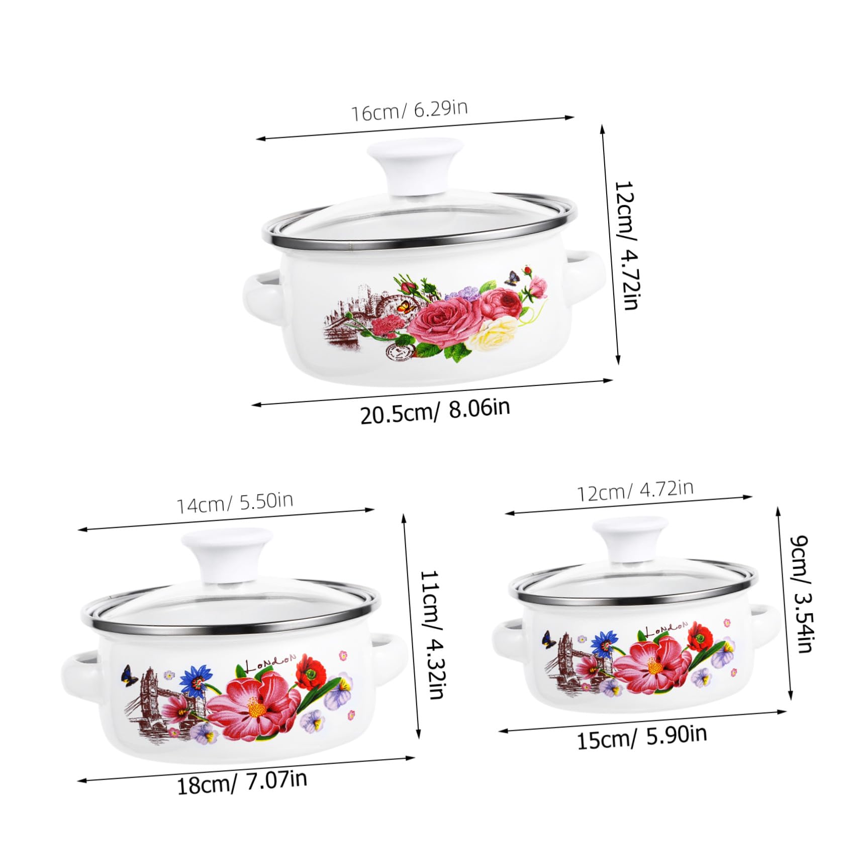 3 Stück Teiliges Emaille Mini Suppentopf mit Flachem Boden Zwei Ergonomischen Griffen Hitzebeständig und Verschleißfest für Milch Suppe Instant Nudeln und Koreanischen Ramen
