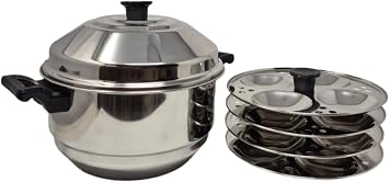Tabakh IC-224 Stainless Steel Idli Cooker with 4-Rack Idly Stand & Multi Purpose Plate, Makes 16 Idlis