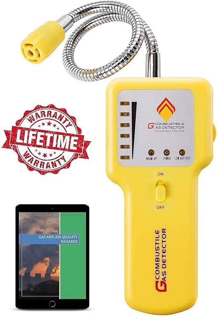 Y201 Propane and Natural Gas Leak Detector, Portable Gas Sniffer for Leaks of Combustible Gases like Methane, LPG, LNG, Fuel, Sewer Gas, w Flexible Neck