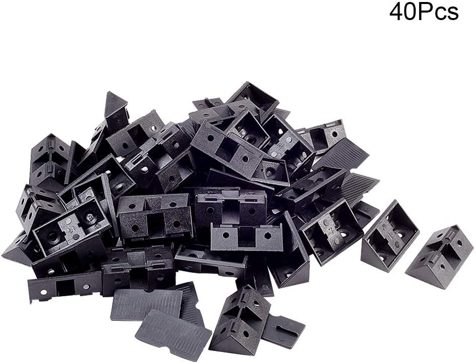 Corner Brace 40PCS ABS Corner Braces 1.65" x 0.79" x 0.79" Gusset Bracket Fasteners Shelf Cabinet Door 4 Holes Angle Brackets with Cover Cap Black