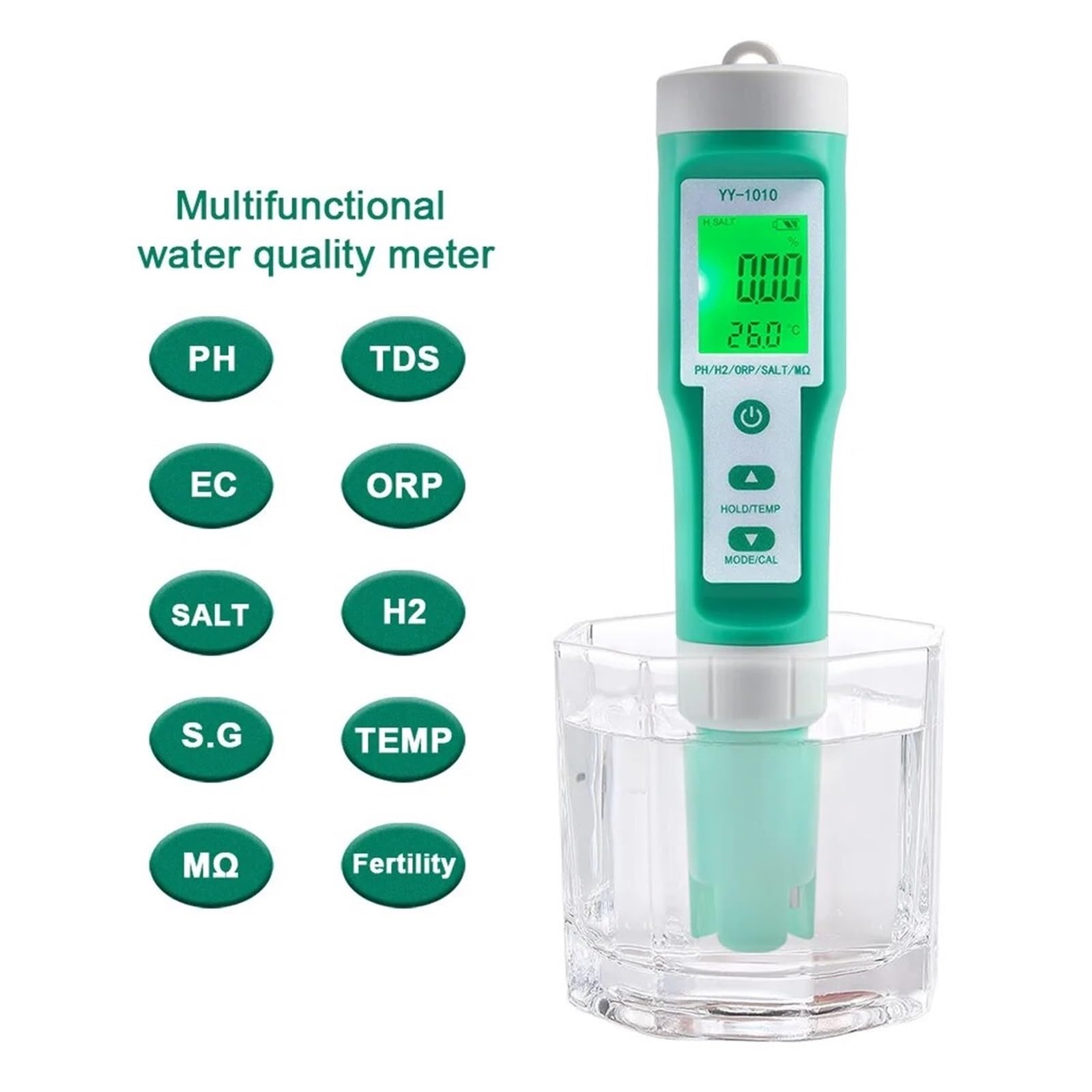 Tester Wody TDS EC PH Miernik Zasolenia ORP H2 SG TEMP Rozwiązanie Monitora Jakości Wody Tester Oporności Nawozu Do Basenów, Akwariów(YY-1010)