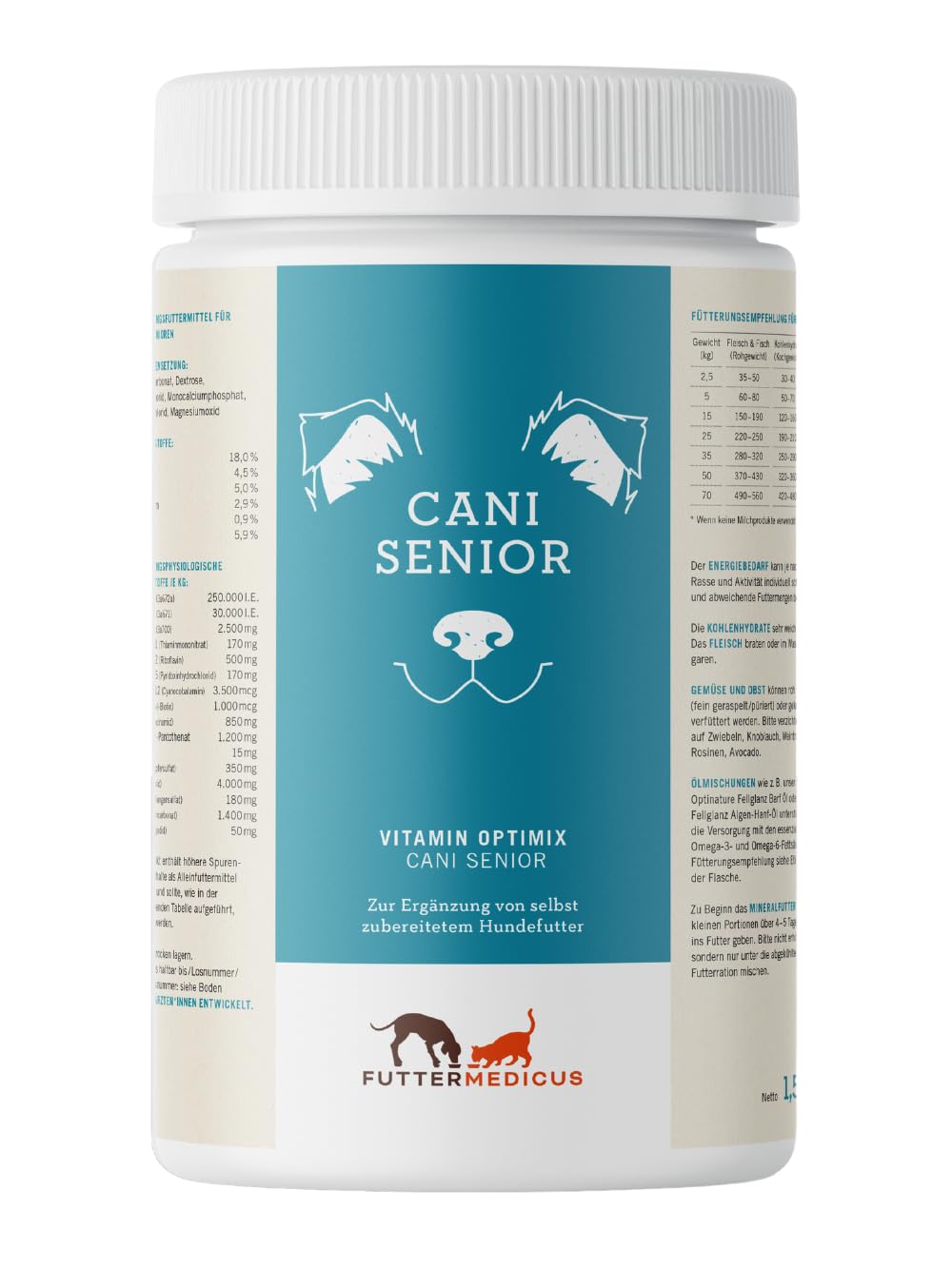 Vitamin Optimix Cani Senior | 1,5 kg | Ergänzungsfuttermittel für alte Hunde | Für seniorengerechte Koch- und Barf-Rationen | Mit B-Vitaminen, Zink & Vitamin E