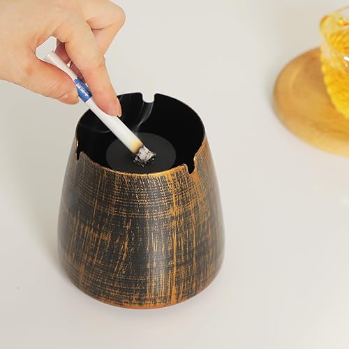 Miniatura 6 de Cenicero con tapa para cigarrillos, ceniceros de hierro, sin olor, resistente al viento, bandeja de cenizas portátil para el hogar, exterior, patio