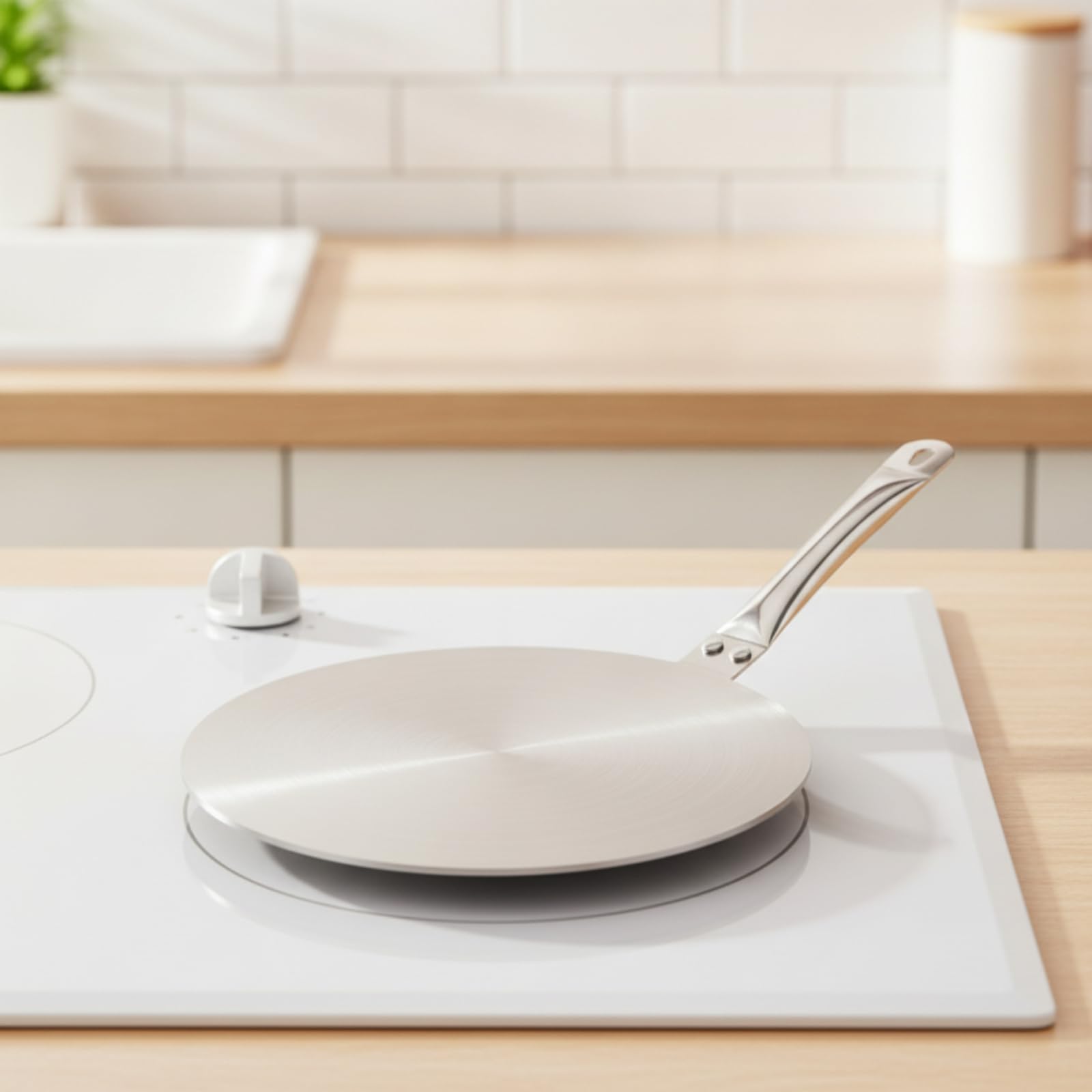 Induktions-Adapterplatte aus Edelstahl Wärmeverteiler mit Griff gebürstet Konverterplatte für Induktionskochfeld, 26cm