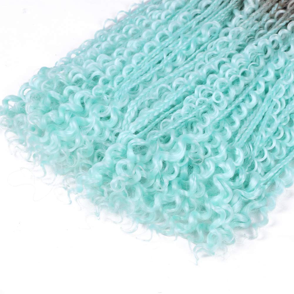 22 Inch Ombre Boho Box Braids Pre Looped Goddess Crochet Braids with Curly Ends 3 Packs Bohemian Braiding Hair Extensions for Women (Brown-Sky Blue) - Image 4