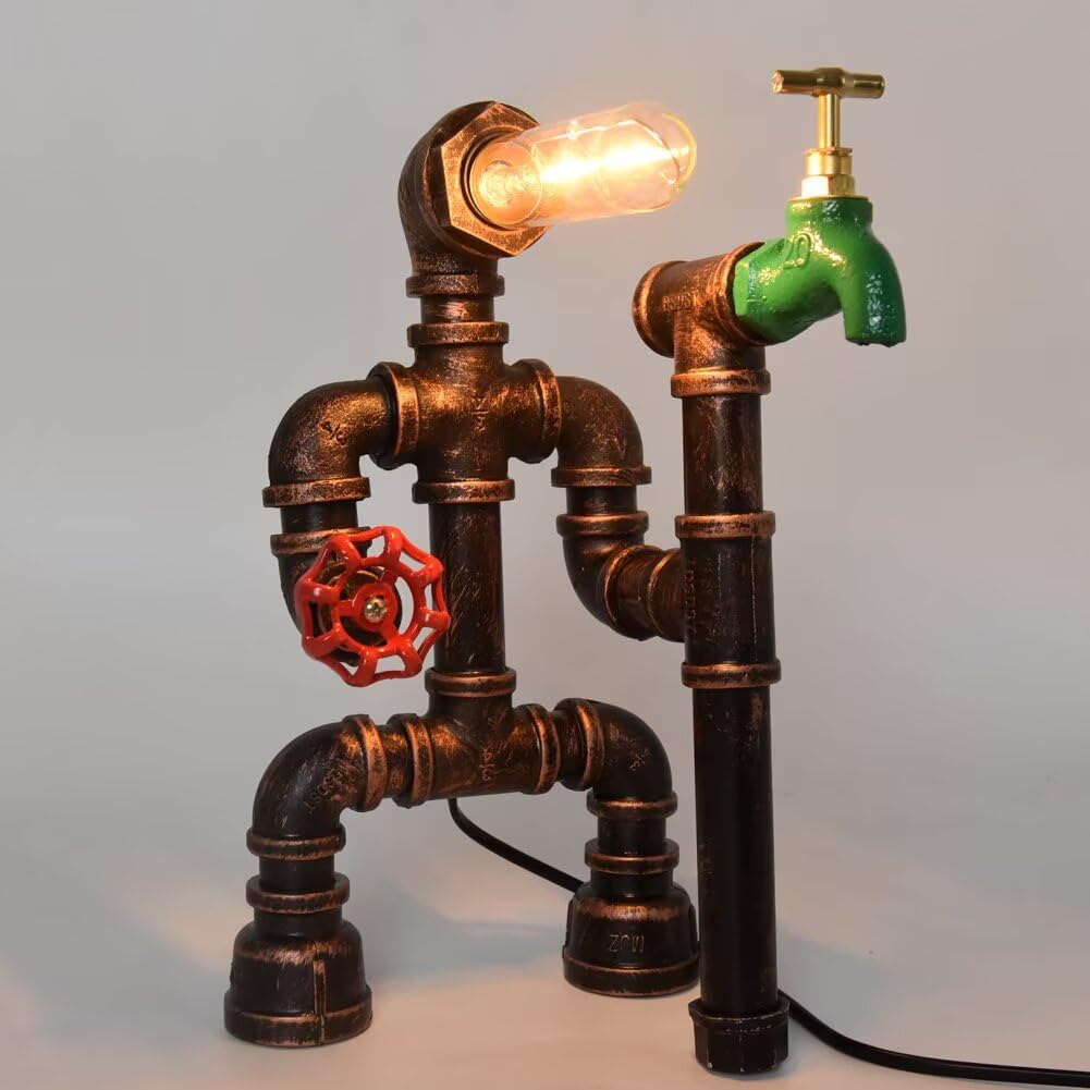 Afhrjnx ‎Bronze-Style G Vintage Industrial Water Pipe Table Lamp Steampunk Rusted Iron Loft Edison Robotic Desk Lamp (Not Included Bulb) [Energy Class A++]