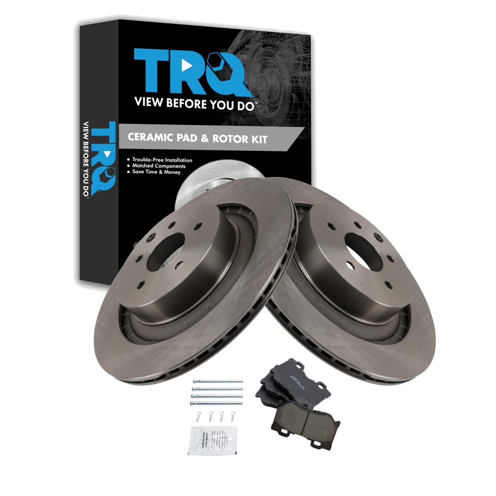 TRQ Rear Brake Pad and Rotor Set Ceramic Compatible with 2008-2013 Infiniti G37 2014-2015 Q60 2009-2019 Nissan 370Z
