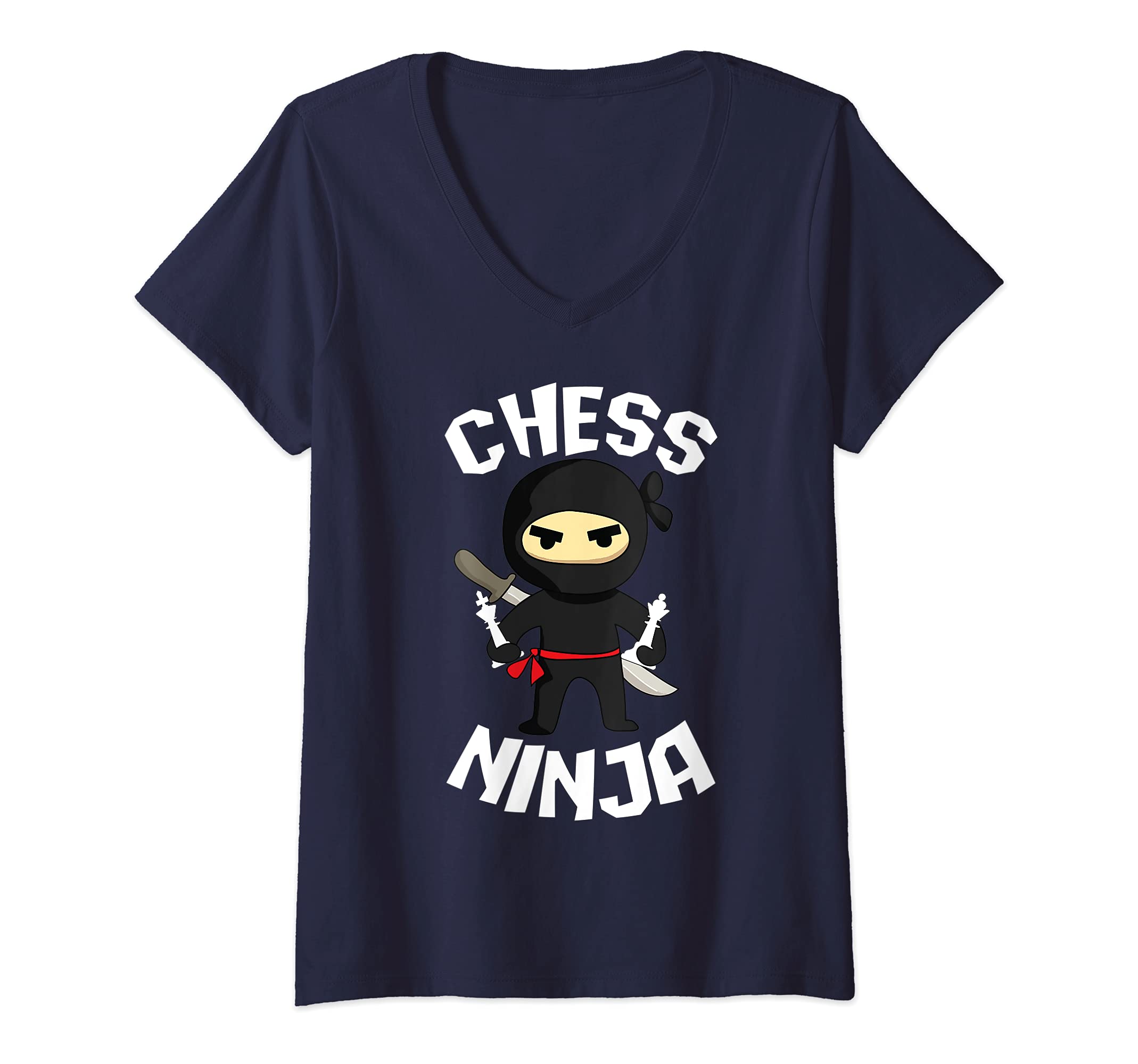 Womens Chess Ninja Funny For Kids and Adults Black Ninja V-Neck T-Shirt