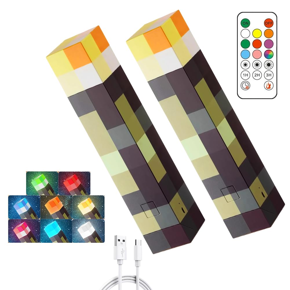 2 Stück Fackel Lampe Wandlampe Miner Craft 28cm Nachtlampe M
