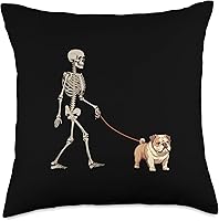 Vista 5 de Pet English Bulldog Love Divertida almohada de Halloween con diseño de esqueleto de bulldog inglés, 16 x 16 pulgadas, multicolor