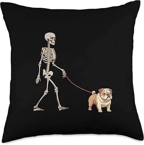 Miniatura 5 de Pet English Bulldog Love Divertida almohada de Halloween con diseño de esqueleto de bulldog inglés, 16 x 16 pulgadas, multicolor