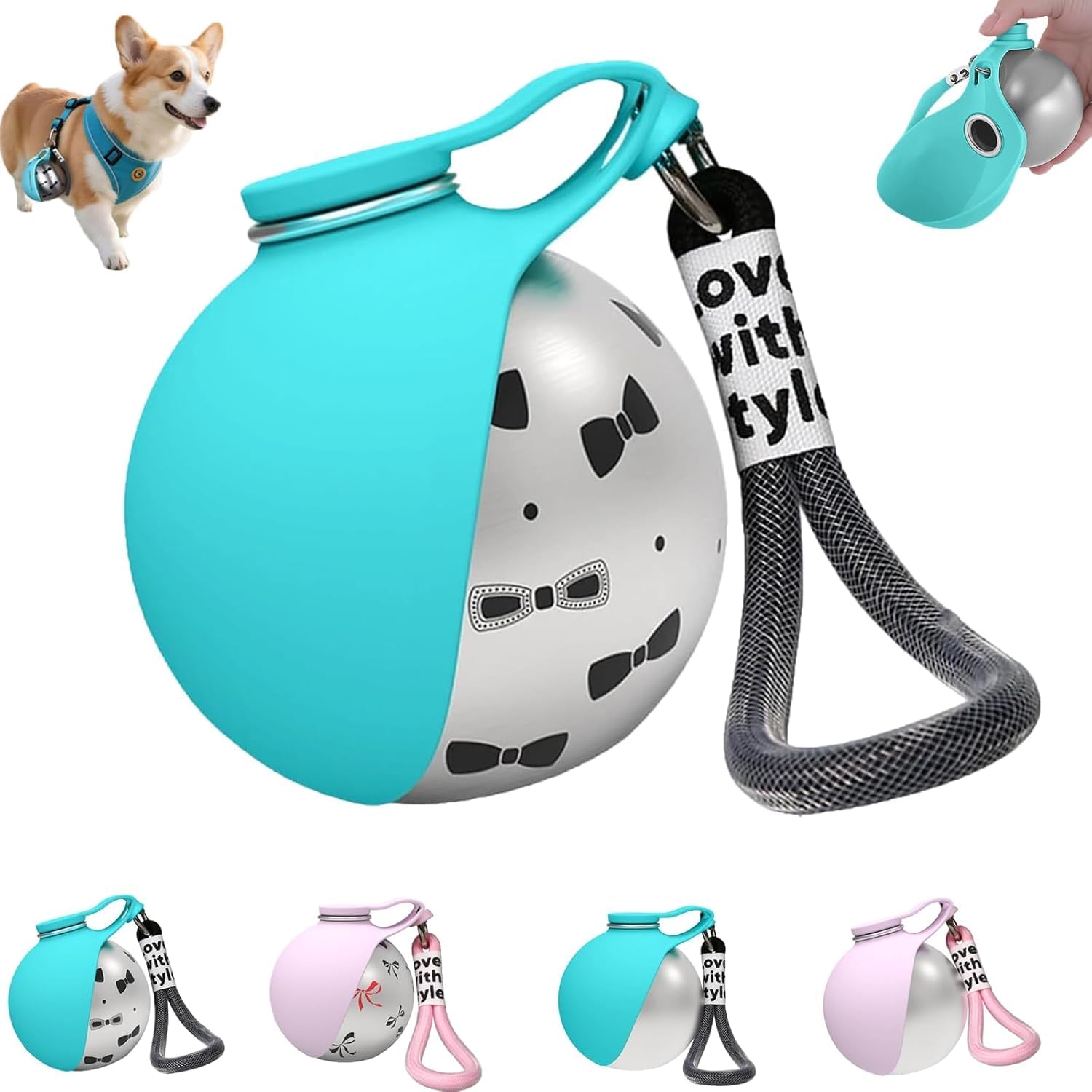 SANJSJHXJ Dog Drinking Bottle Portable - Water Bottle for Dogs on Walks, Stainless Steel Pet Dispenser with Foldable Silicone Bowl,blue with print