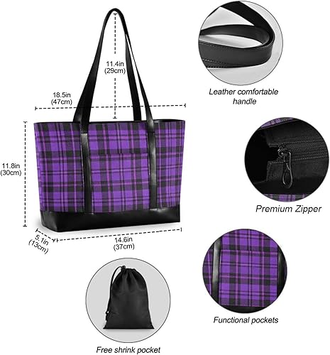 Miniatura 4 de Vintage Buffalo Plaid Cuadros Púrpura Maletín impermeable con cremallera bolsos de trabajo para damas con maletín ejecutivo para mujer