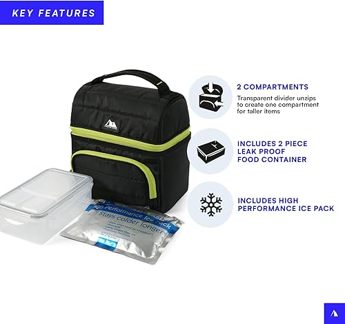 Miniatura 8 de Arctic Zone Bolsa de almuerzo aislada Ultimate Secret de alto rendimiento con 2 recipientes de alimentos a prueba de fugas y bolsa de hielo de alto
