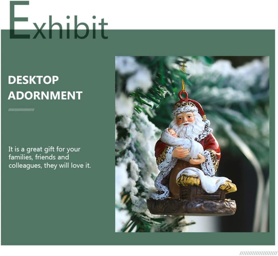VALICLUD Sitting Santa with Baby Jesus and Lamb Figure Kneeling Santa Collection Resin Christmas Hanging Decoration Statue Xmas Fireplace Ornaments