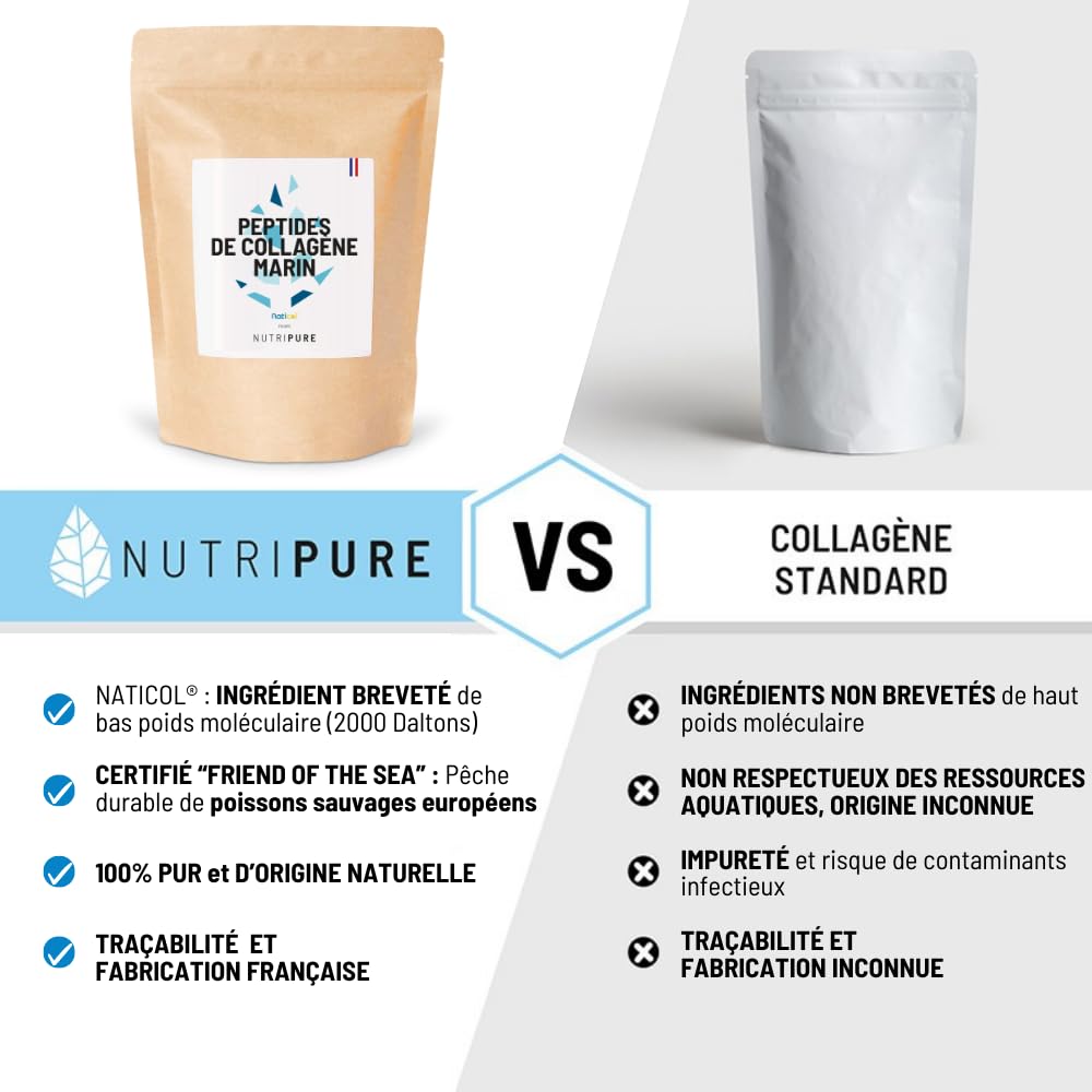 Nutripure | Collagène Marin Sauvage en Poudre | Complément Alimentaire Articulations, Soin des Cheveux & Ongles, Peau | Collagène Marin Hydrolisé | Pot 1,2KG | 4 mois | Goût Neutre | Made in France