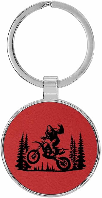 Bigfoot Sasquatch Motocross Dirtbike Laser Engraved Leatherette Keychain Backpack Pull - 1.5 x 3 Inches
