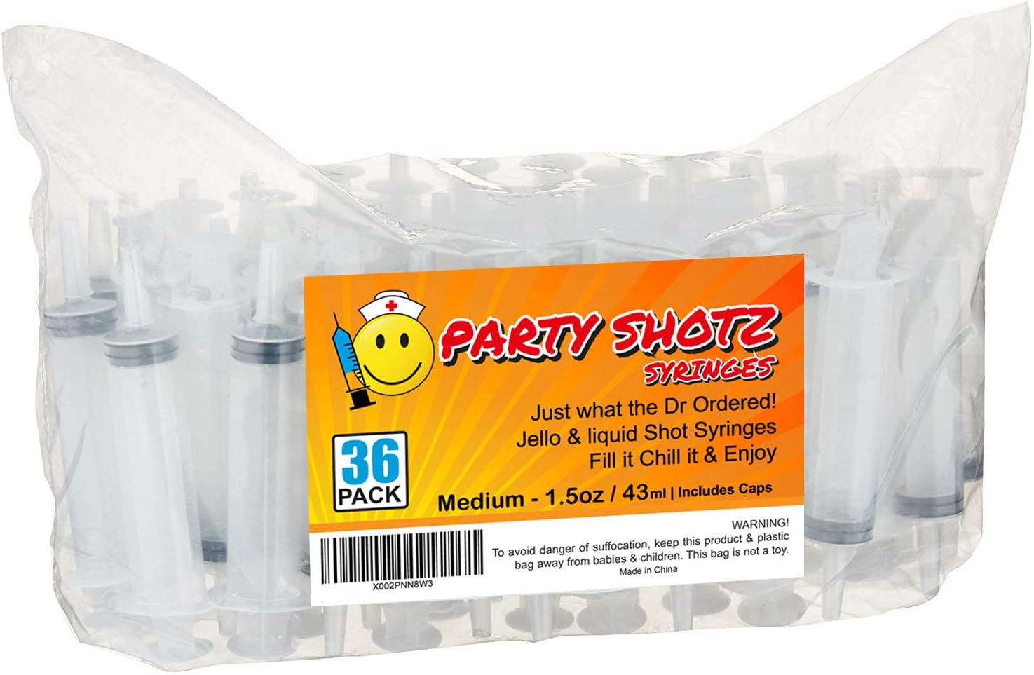 Party Shotz 36 Pack Jello Syringes (Medium 1.5oz with CAPS)