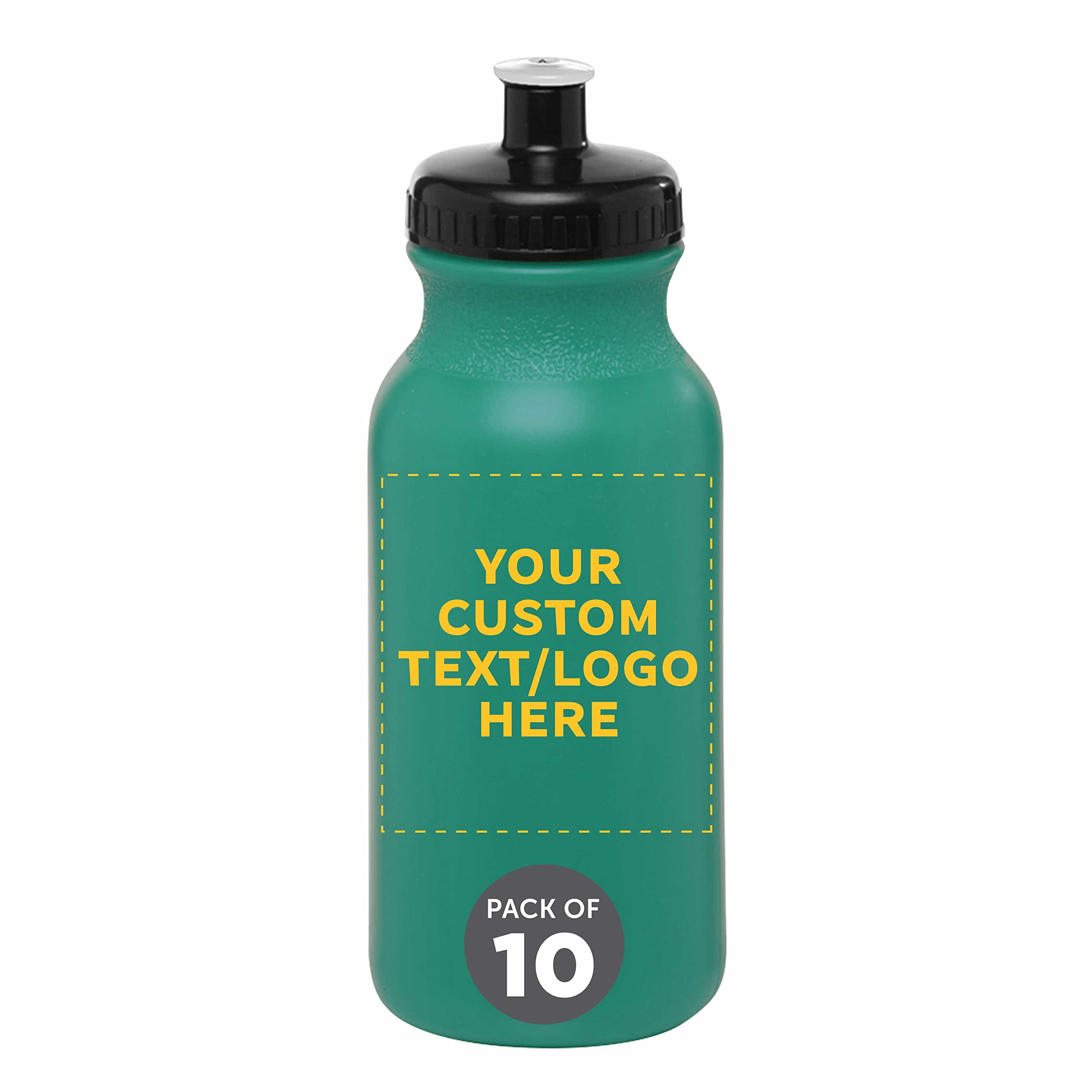 DISCOUNT PROMOS Custom 20 oz. Water Bottles with Push Cap Set of 10, Personalized Bulk Pack - Perfect for Gym, Hiking, Camping, Outdoor Sports - Teal