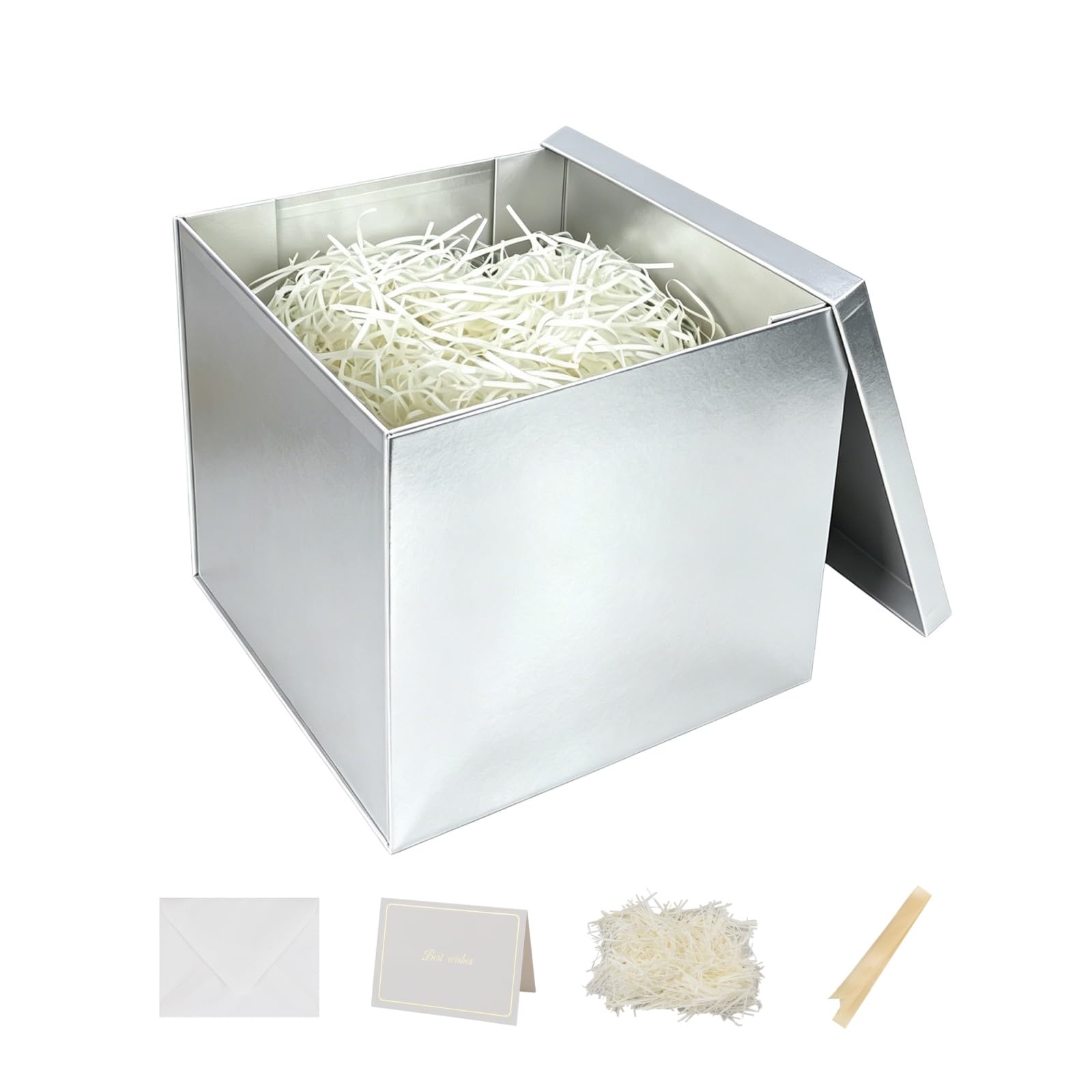 Nenwic Small Gift Box with Lid 22x22x20.5cm Silver Boxes, 3Pack