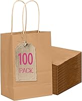 Qiqee 100 Pack Mini Brown Kraft Paper Gift Bags with Handles 4.5x2.5x6" Bulk Party Favor Bags for Weddings Birthdays Bakery
