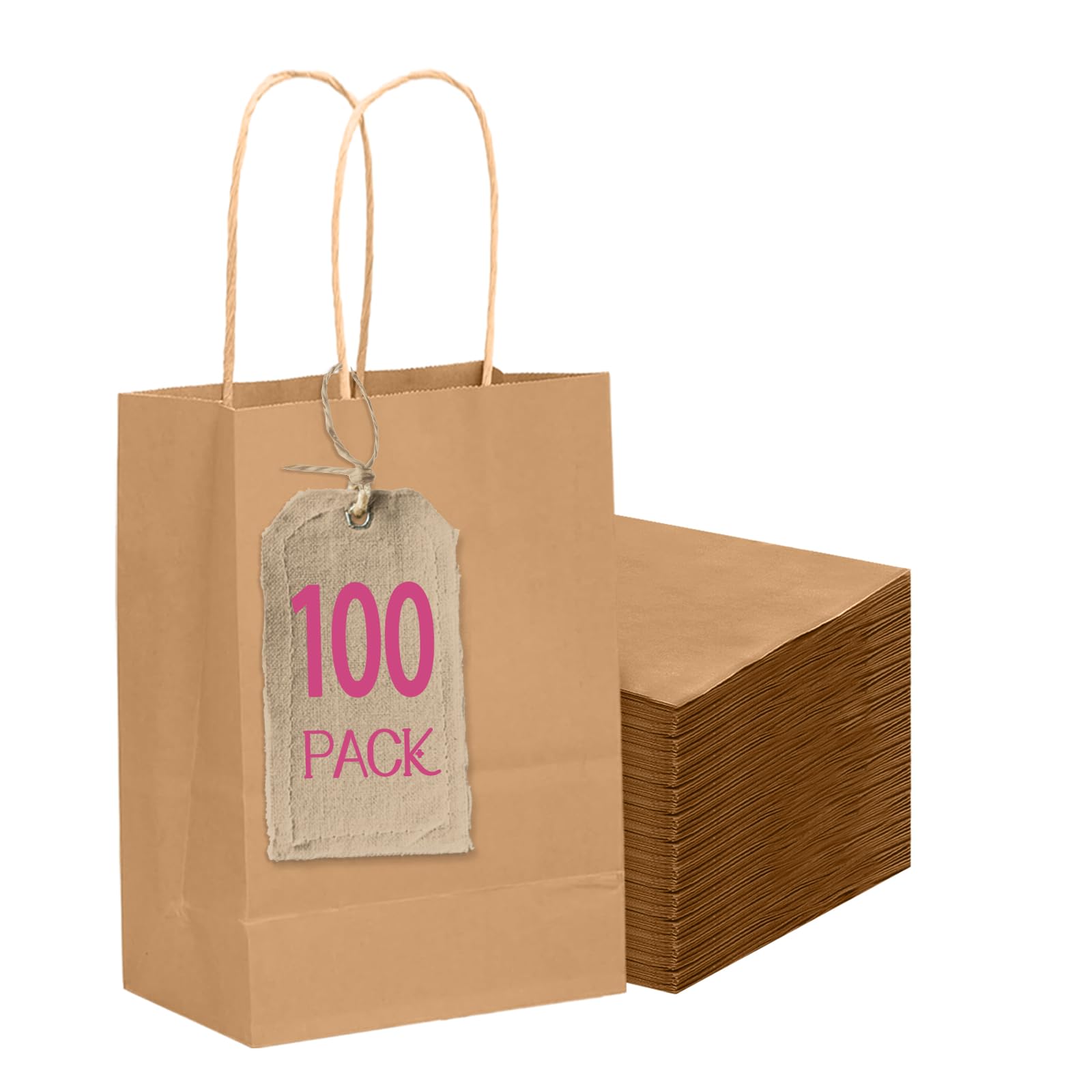 Gcardist Mini 100PCS Gift Paper Bags 12x6x15cm Gift Bag with Handles Bulk Kraft Parchment Bags For Party Supply (4.5"x2.5"x6")