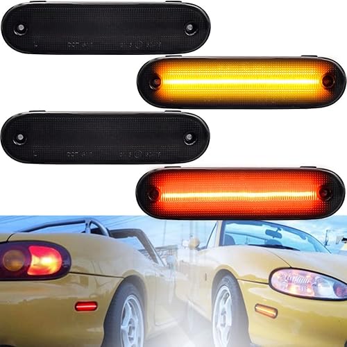 Miniatura 7 de Lentes transparentes Miata MX-5 LED Kit de luz de marcador lateral para Mazda Miata MX-5 1990-1997 y Mazda Miata MX-5 1999-2005 ámbar delantero rojo