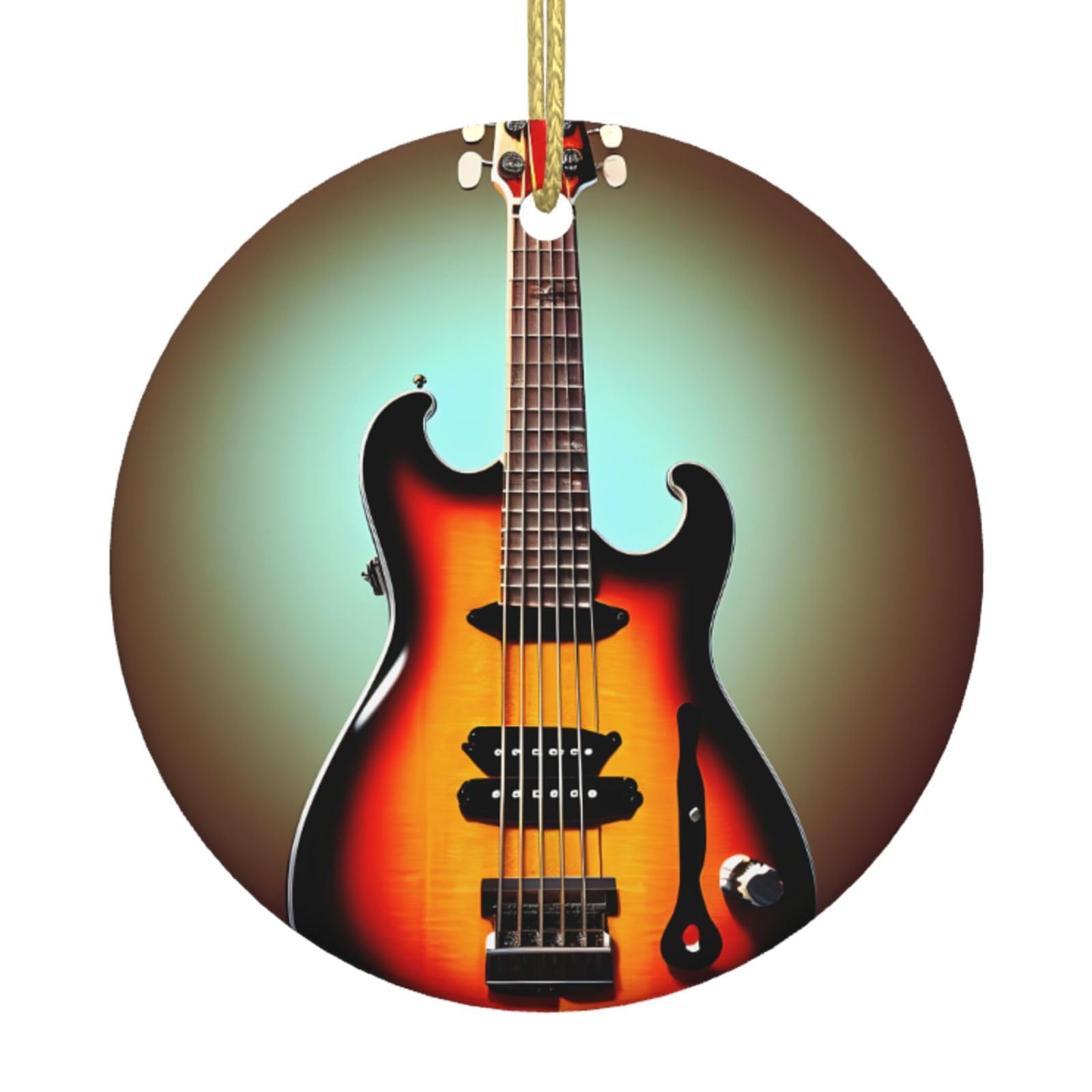 Guitar Bass Music Musical Instrument Print Christmas Ornaments, Ceramic Hanging Ornament, Round Shape Decorations