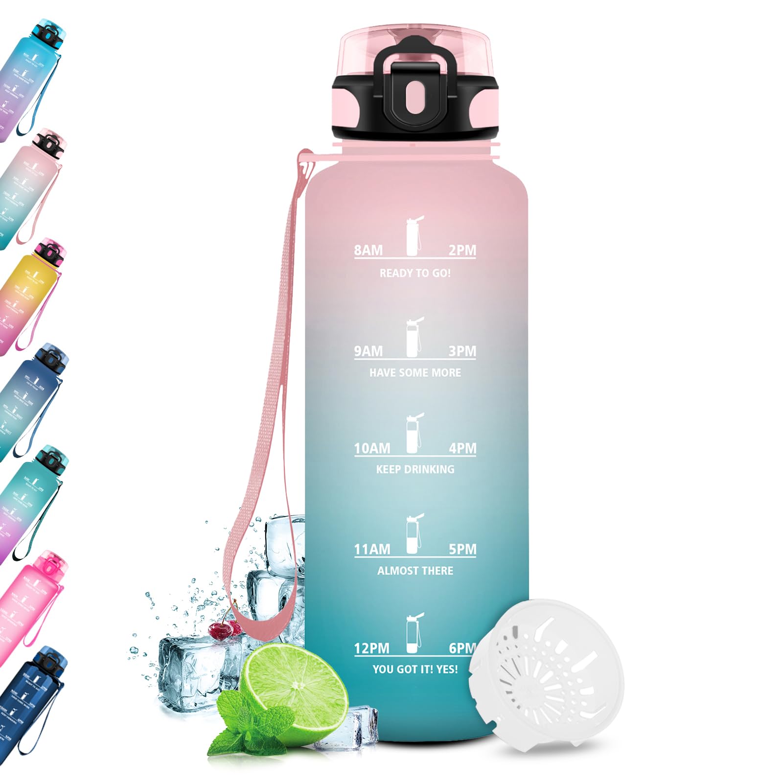 JAPORIA Borraccia 1.5 Litro, Borraccia Palestra Senza Perdite,con Filtro, con Indicatore del Tempo Motivazionale,Riutilizzabile, per Sport, Fitness, Ciclismo